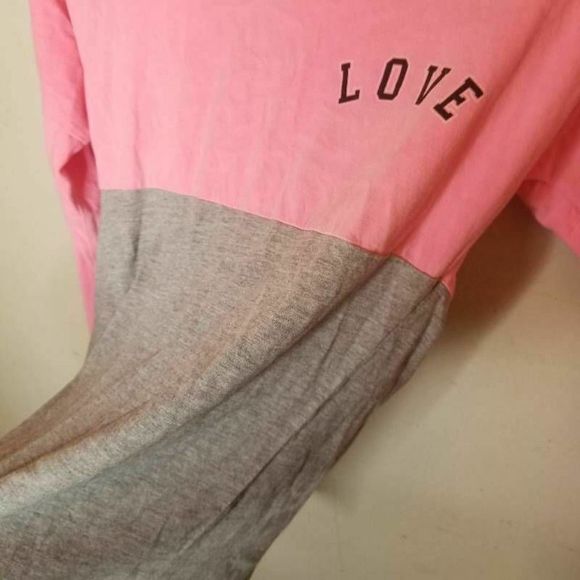 Onfire T-Shirt Pink Gray Color Block Love Long - Picture 3 of 12
